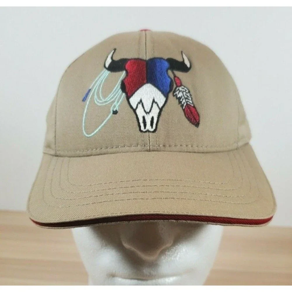 Vtg Dad Hat Tan Red Snapback Embroidered Southwest‎ Sutton Ropes Made in USA